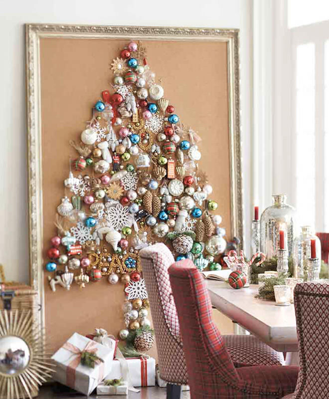 Gather all your Christmas ornaments to make a great Christmas tree alternative 