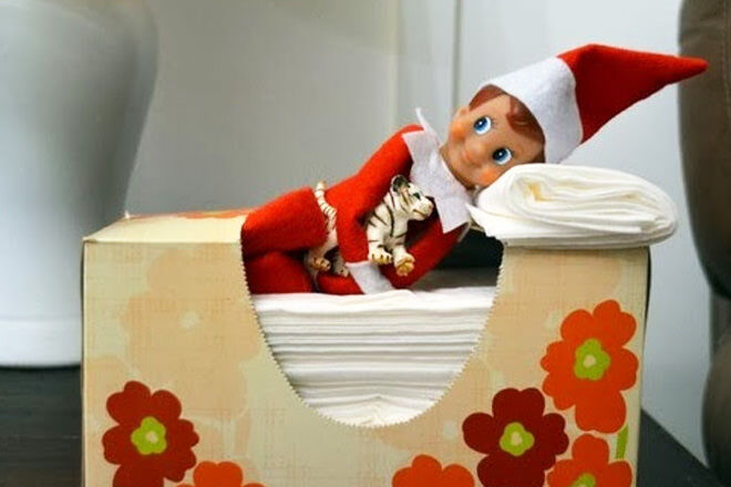 Night night Elf on the Shelf! Check out his tissue box bed