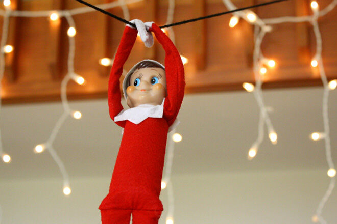 Zip lining Elf on the Shelf