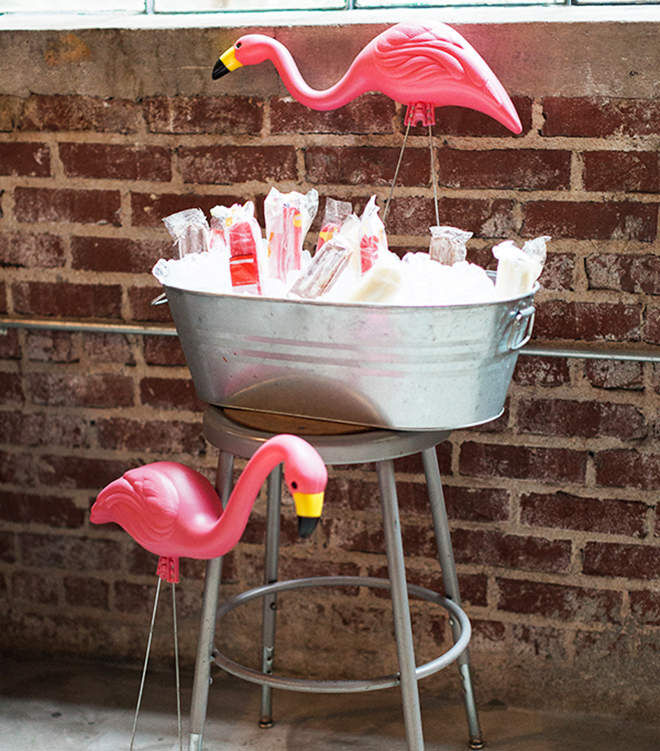 Bucket of Ice blocks - How to Throw a Flamingo Party