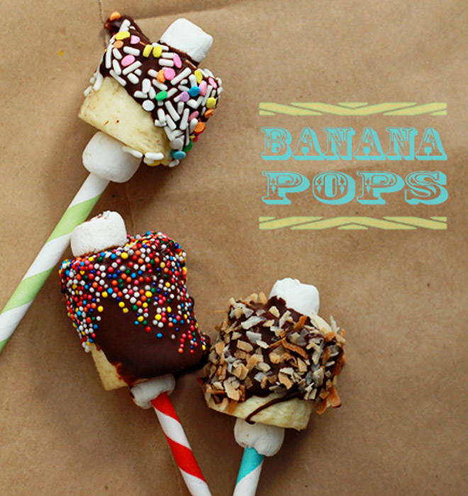 Healthy birthday cake banana choc pops