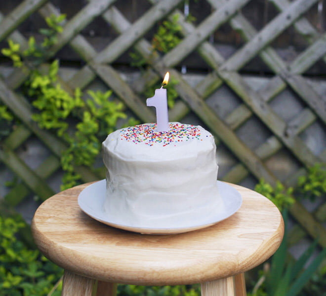 Healthy birthday cake banana with yoghurt icing