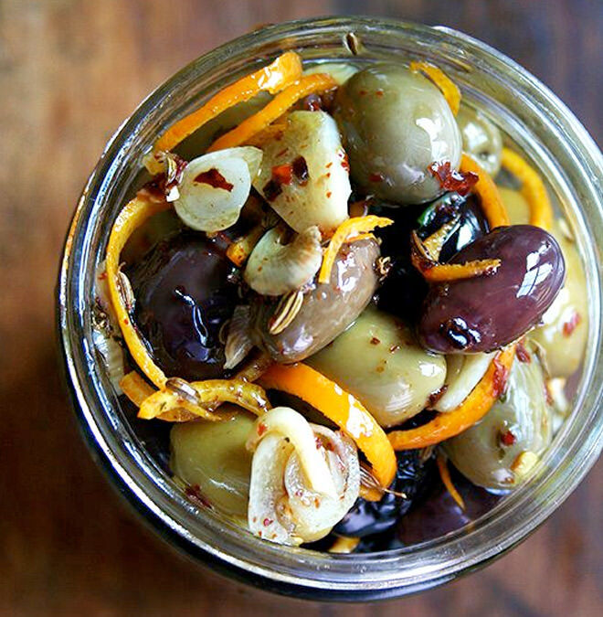 Homemade marinates olives make a great gift for friends and family
