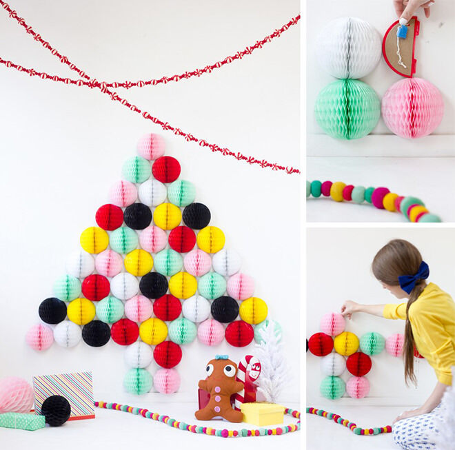 Easy DIY Honeycomb ball alternative Christmas Tree