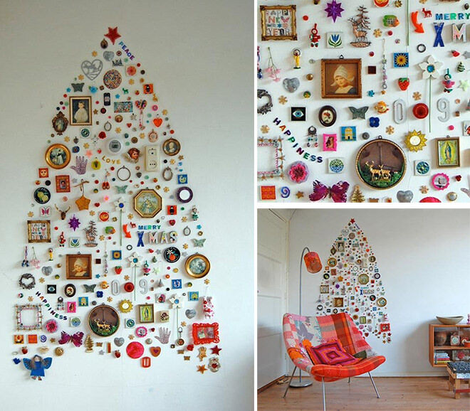 A Christmas tree made from bits and bobs around the house!