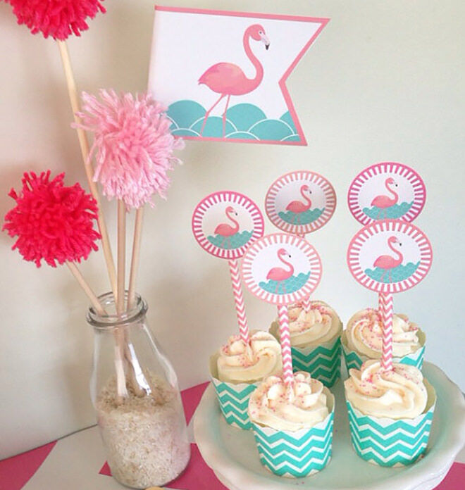 Printable DIY Cupcake toppers for Flamingo Party