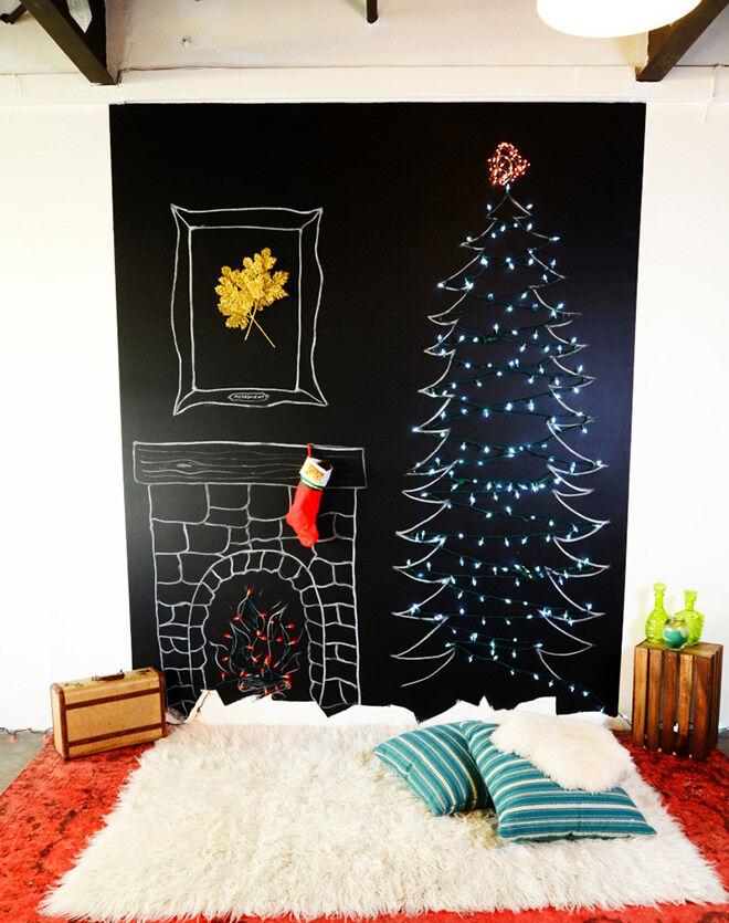 A chalkboard tree makes a fun and modern alternative to the traditional Christmas tree