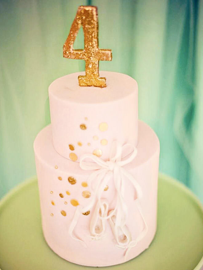 Pink and gold ballerina birthday cake with lace detail