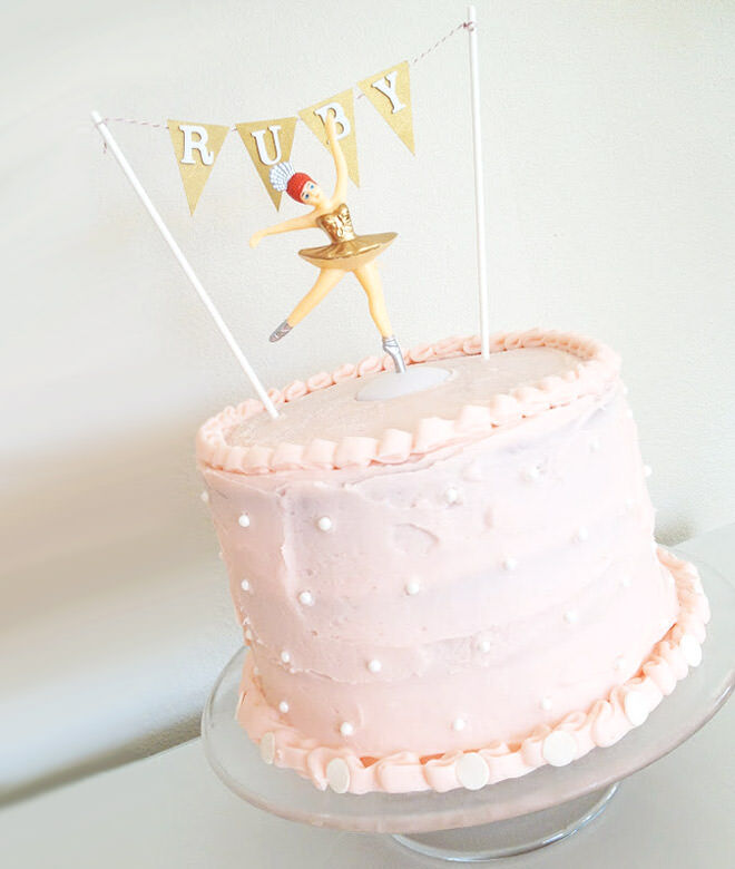 Cherry vanilla ballerina cake with bunting