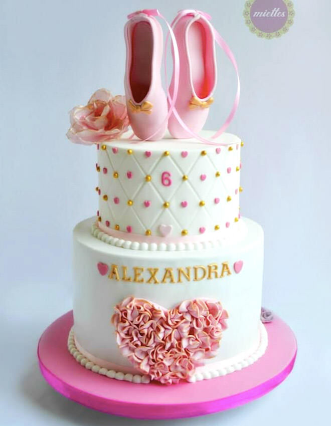 Ballerina birthday cake with pink and gold detailing