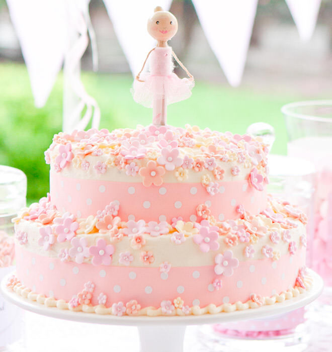 Ballerina birthday cake with sugar flowers