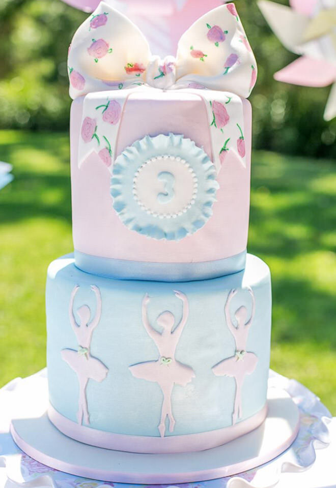 Pretty ballerina cake with floral bow