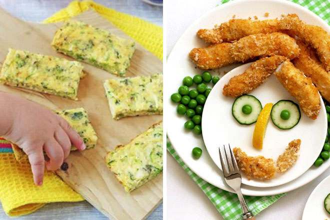 Finger food recipes, broccoli and cheddar frittata, fish fingers