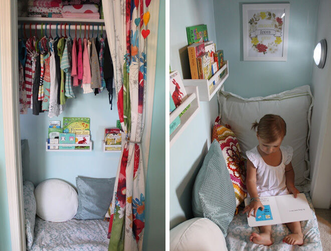 Turn your kiddies closet into a cute reading nook