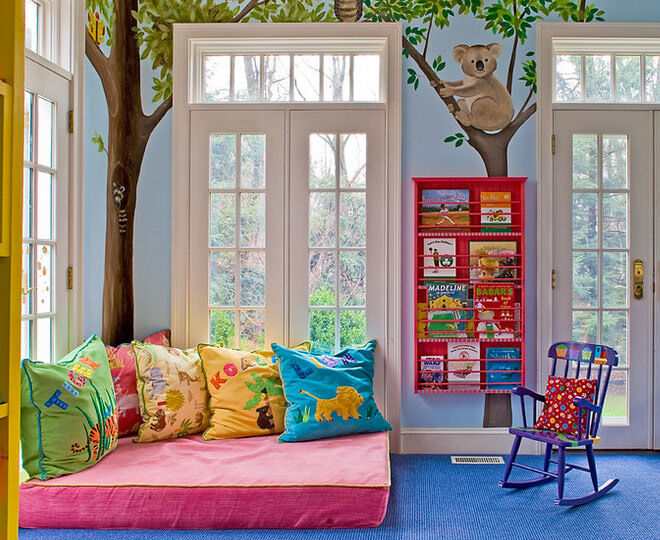 Colourful and bright reading nook idea