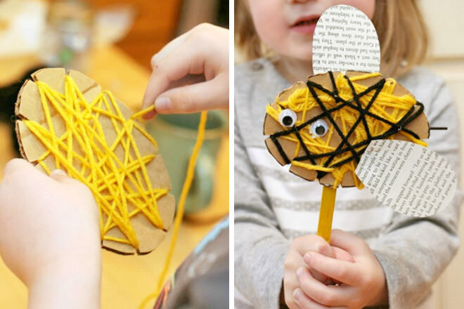 Cardboard bee and yarn craft