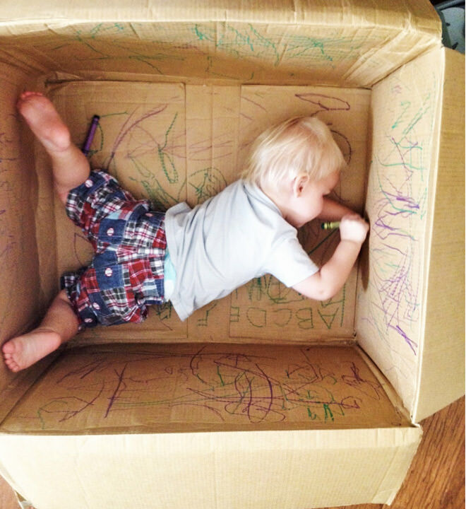 Cardboard box and crayon activity
