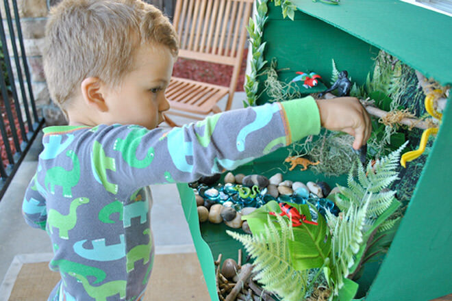 Cardboard sensory rainforest box