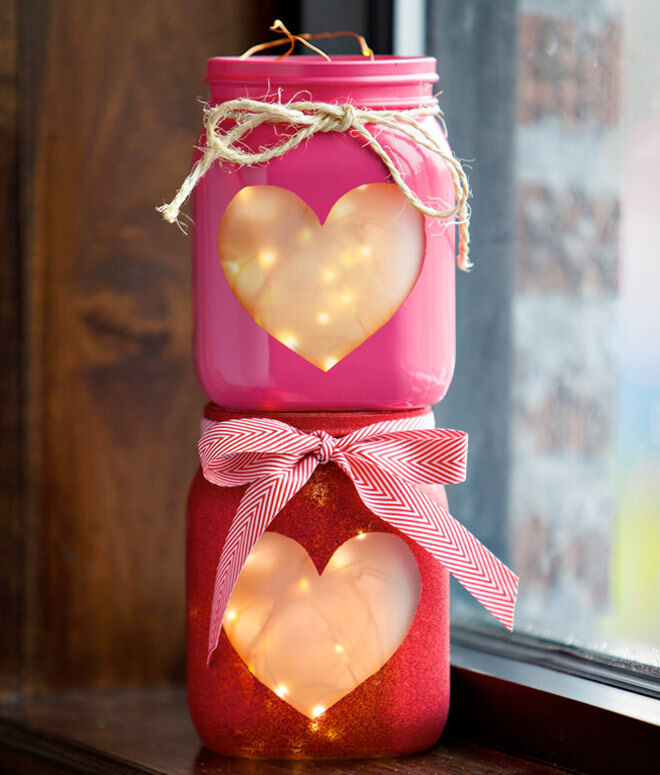 DIY Valentine's Day mason jar lanterns