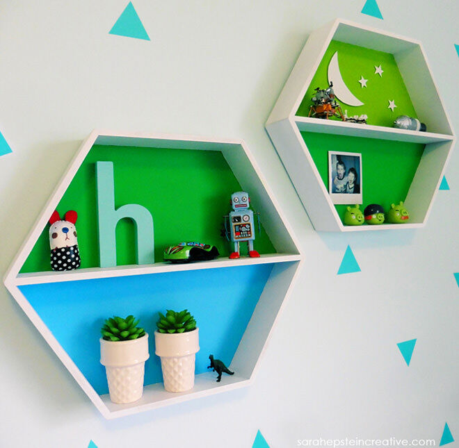 Kmart hexagon shelving hack for boys room