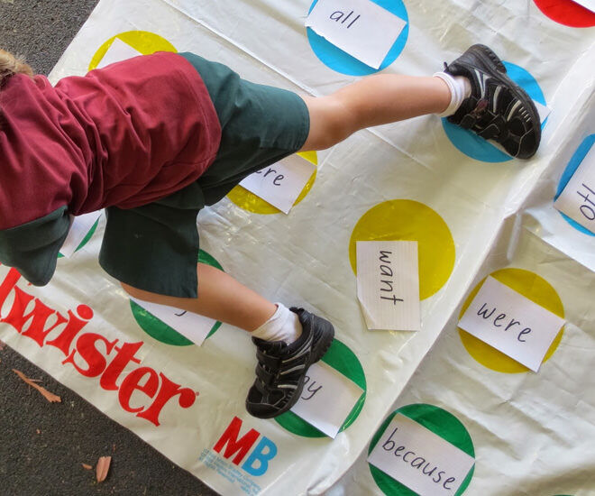 A fun game of Twister transforms into a sight words learning opportunity 