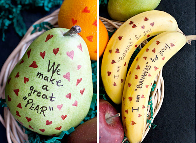 Sweet Valentine's Day messages for fruit in the lunch box