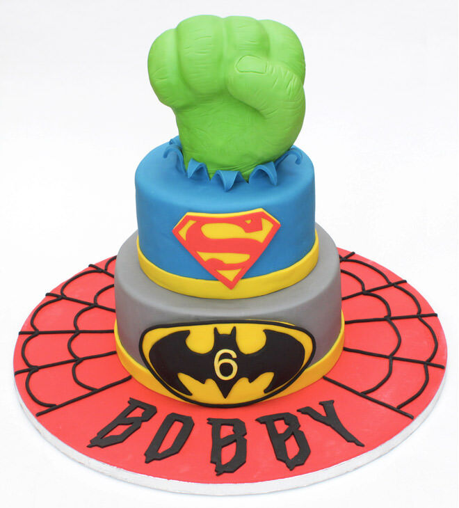 Hulk smash superhero cake