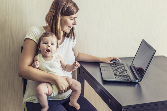 Mum and baby studying