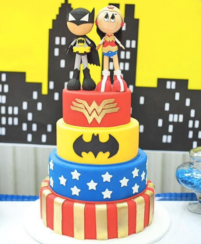 Four-tiered superhero cake