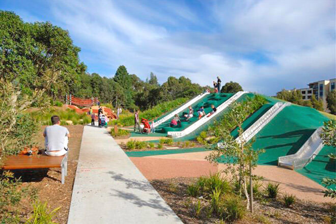Adventure playground slides at Sydney Park, St Peters