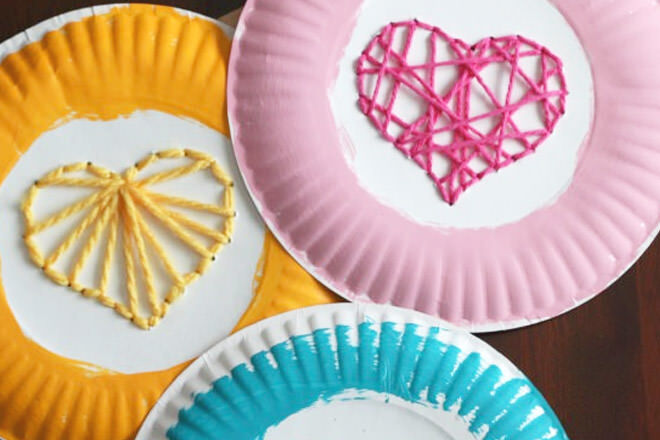 Kids valentine activity paper plate strong hearts