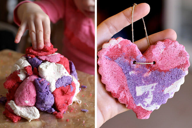 Kids valentine activity salt dough marbled heart