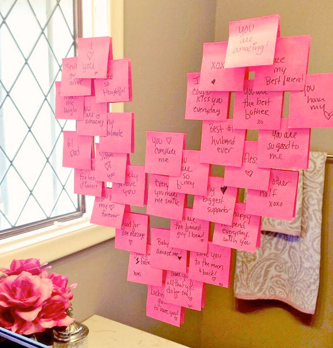 Post-it mirror messages for Valentines