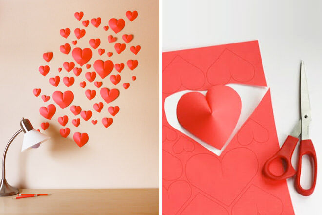 DIY wall of paper hearts