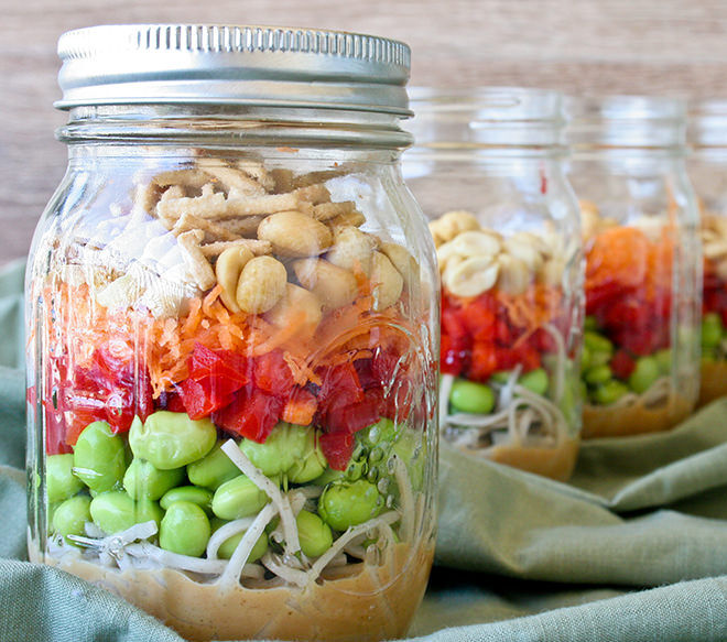 Lunch in a Jar. Healthy asian noodle salad you can make in advance and store in a jar. Perfect for working Mums.