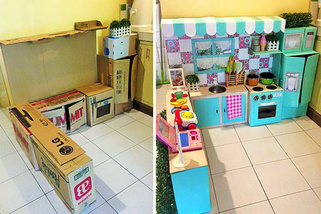 How to turn cardboard boxes into a fab play kitchen