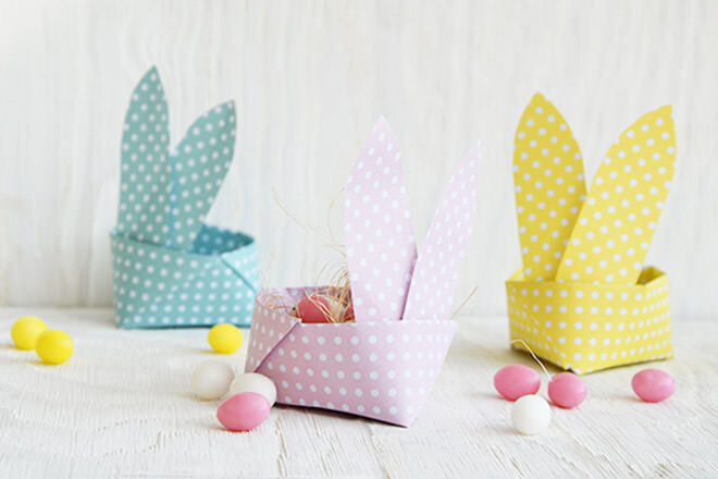 Origami Easter bunny basket project