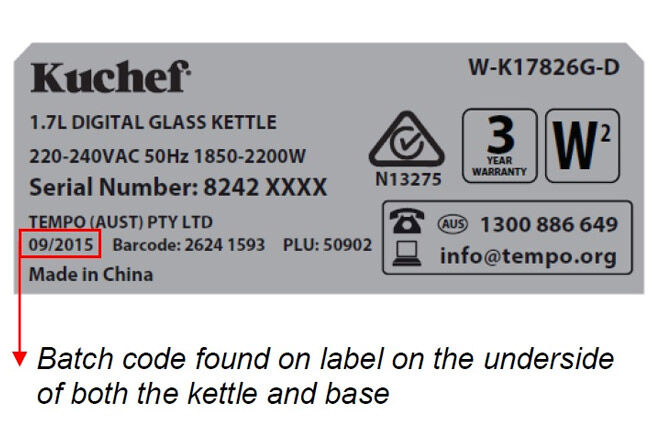 ALDI recalls their ‘Kuchef’ Digital Glass Kettle model numbers
