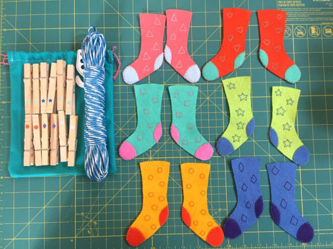 Hanging socks on the line. Busy bags for busy toddlers.