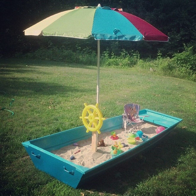 DIY Boat Sandpit. Outdoor play ideas.