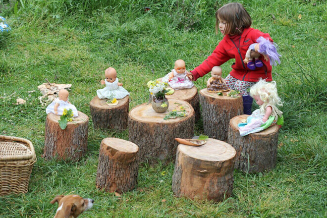 Re-using stumps. Outdoor play areas.