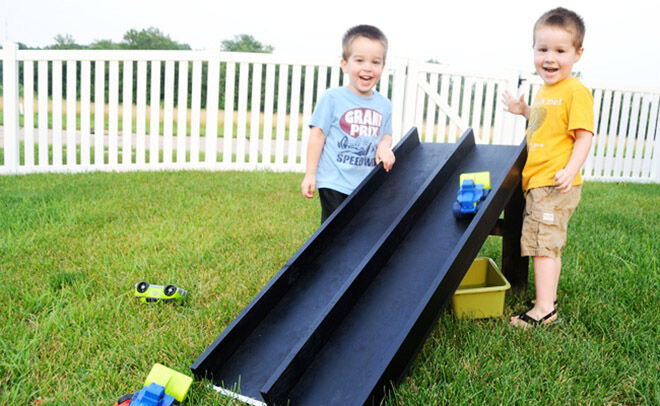 Nifty Mom. How to make a backyard racing track.