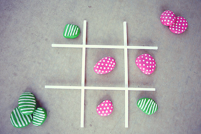 Pink and green rocks. Outdoor Tic Tac Toe,