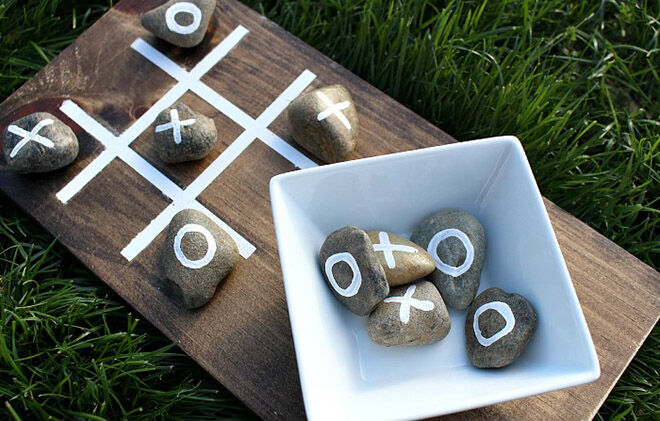 Stones make a great outdoor Tic Tac Toe.