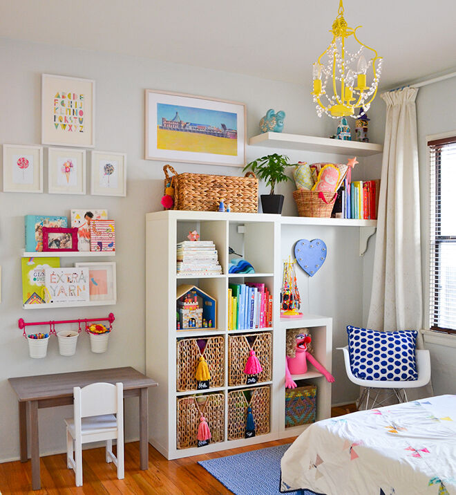 Storage is key for a toddlers room.