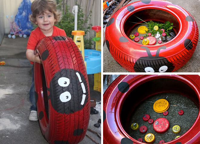 Decorate a tyre like a ladybird. 