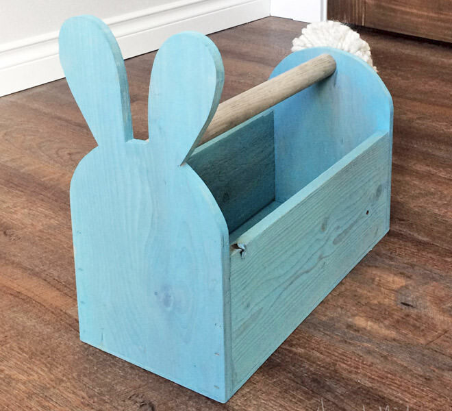 wood Easter basket bunny-shaped trug