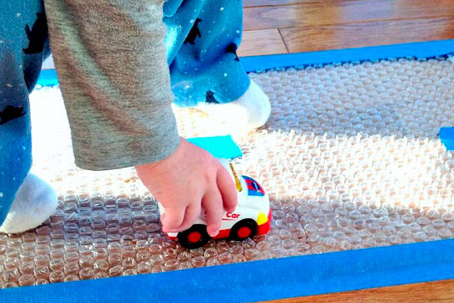sensory play toy car bubble