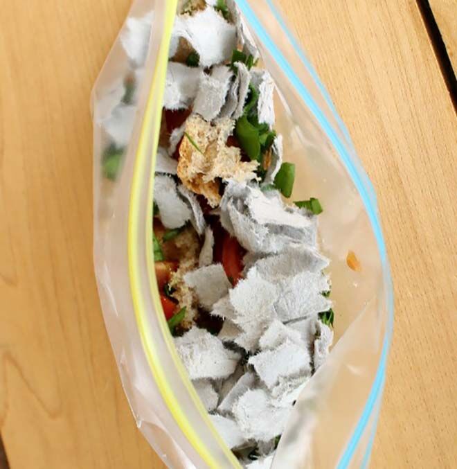 Compost in a sandwich bag. An easy and quick way to show kids how composting works.