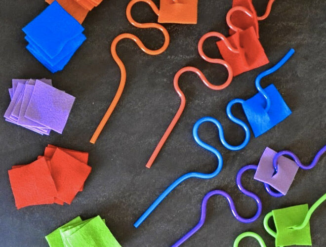 Straw threading. Busy bags for toddlers.